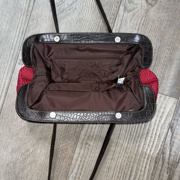 The SAK red brown croc trim crochet woven shoulder bag purse - Picture 6 of 7